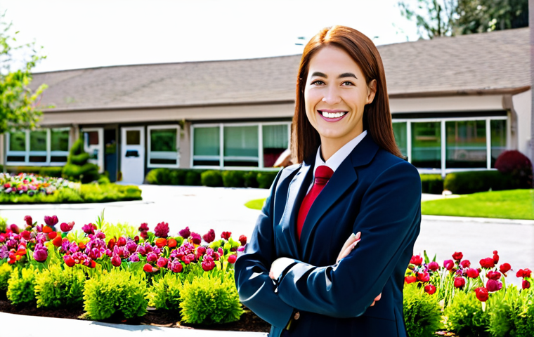 Community Association Manager**

"A friendly, smiling community association manager, fully clothed in professional attire, standing in front of a well-maintained community center with a manicured lawn and blooming flower beds, interacting with residents who are also fully clothed and smiling. The scene is warm and inviting, showcasing a family-friendly environment. Safe for work, appropriate content, perfect anatomy, natural proportions, professional, modest clothing, showcasing a positive community atmosphere."

**