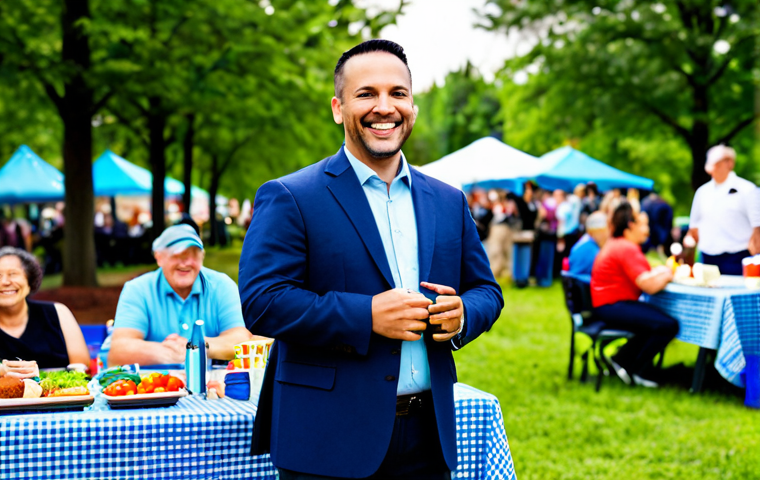 **

A community manager, fully clothed in professional business attire, smiling warmly while addressing residents at a well-attended community barbecue. The scene is outdoors, with picnic tables, colorful decorations, and diverse families enjoying themselves. Focus on capturing a sense of community and positive interaction. safe for work, appropriate content, perfect anatomy, natural proportions, family-friendly, professional photography, high quality.

**