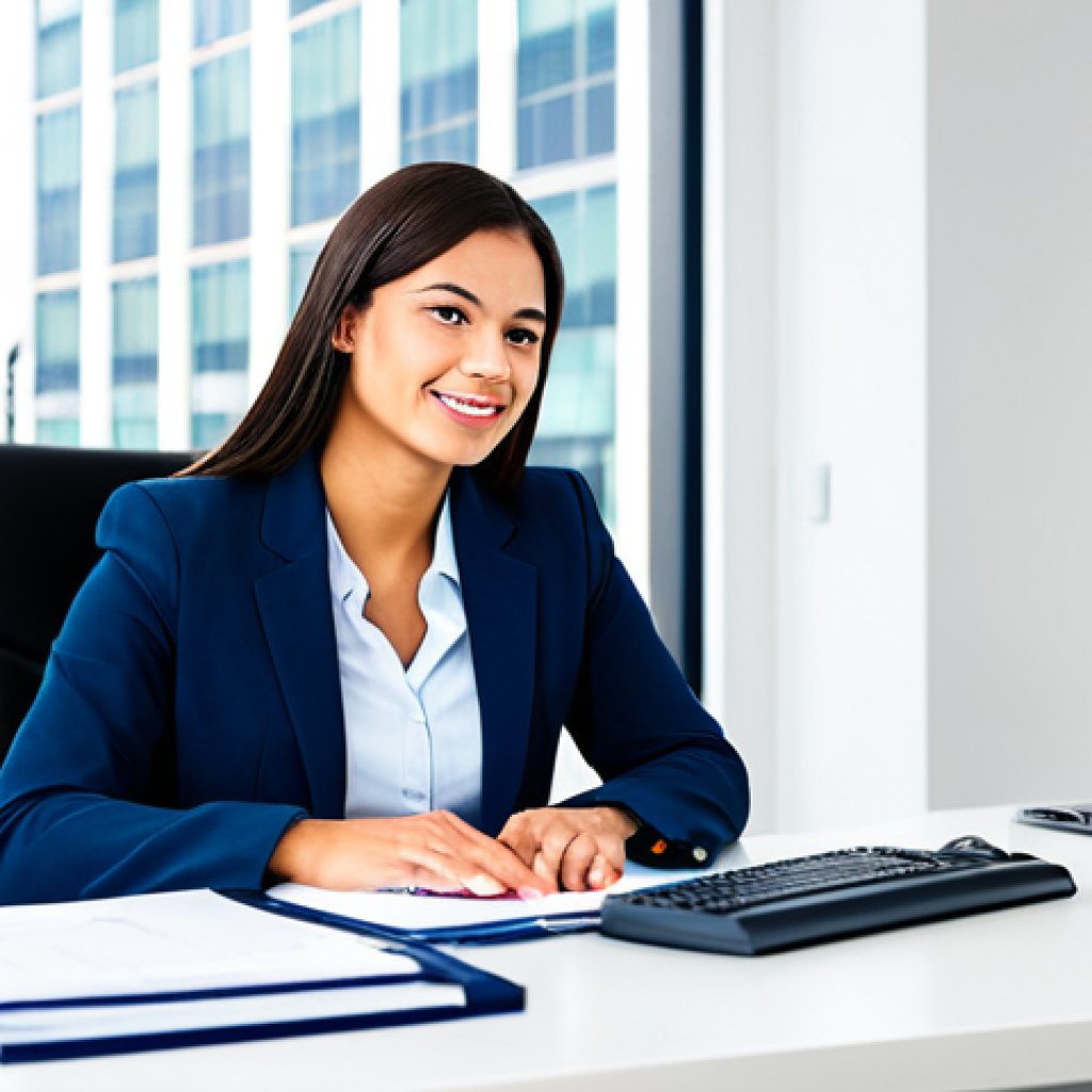 공공관리사와 행정직의 차이점 - **Prompt:** A highly organized administrative assistant in a modern office setting, managing files a...