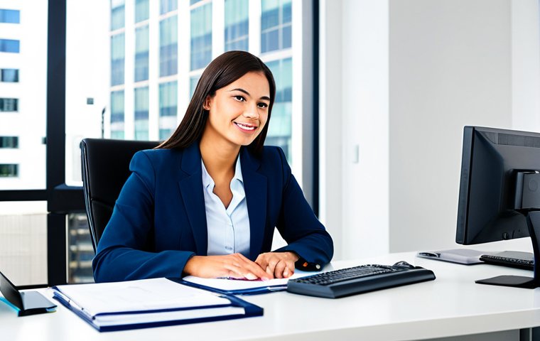 공공관리사와 행정직의 차이점 - **Prompt:** A highly organized administrative assistant in a modern office setting, managing files a...