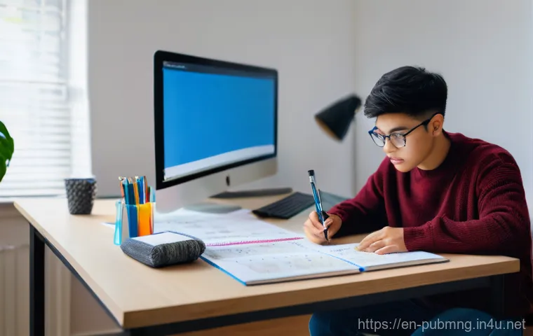 공공관리사 실기시험 준비 과정에서의 교훈 - **Prompt:** A young adult, around 20 years old, sits at a clean, organized desk in a modern study sp...