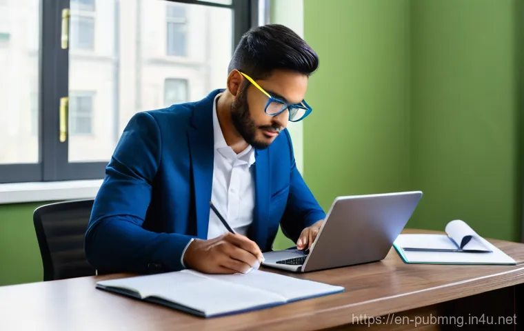 공공관리사 시험 대비 시 자주 사용하는 자료 - **Prompt:** "A young adult, gender-neutral, in their late 20s, intensely focused on studying for a p...