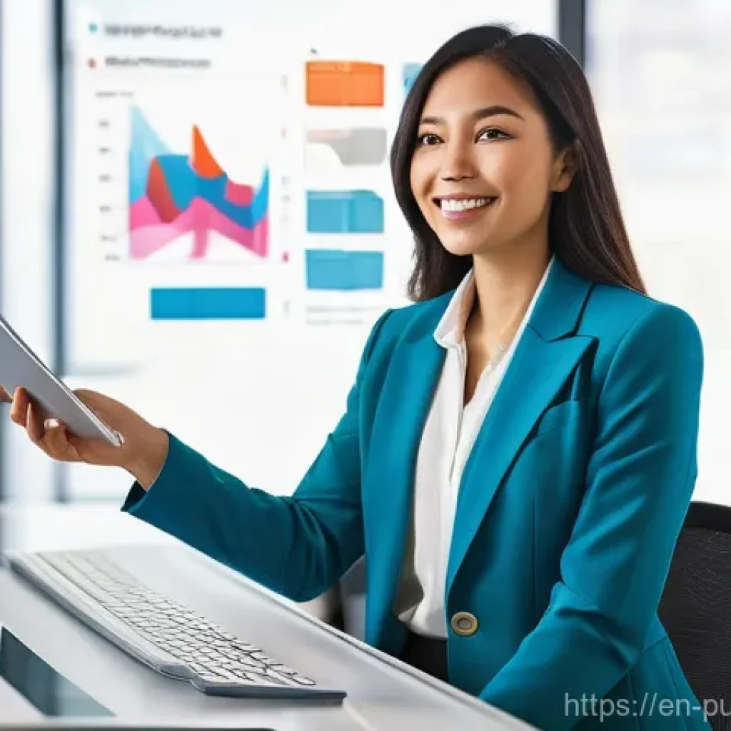 공공관리사 취업을 위한 추천 포트폴리오 - A young, confident professional, appearing to be in their late 20s to early 30s, dressed in smart bu...