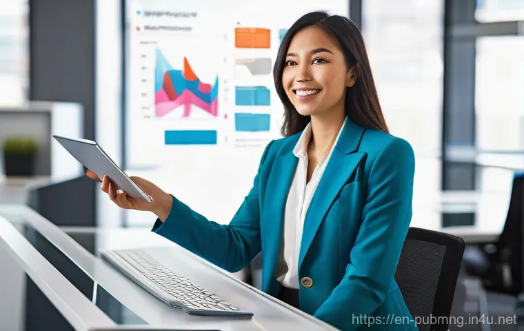 공공관리사 취업을 위한 추천 포트폴리오 - A young, confident professional, appearing to be in their late 20s to early 30s, dressed in smart bu...