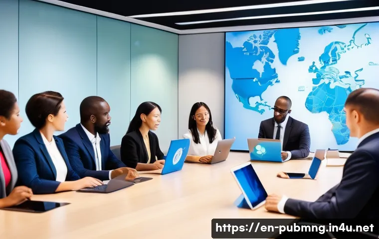공공관리사 자격증으로 가능한 글로벌 직무 영역 - A diverse group of professional public administrators in a modern international conference room, eng...