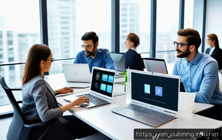 공공관리사 실무에서 필요한 소프트웨어 활용 방법 - A modern public sector office environment showing diverse professionals collaboratively using cloud-...